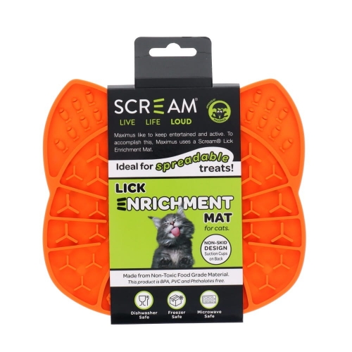 Scream LICK ENRICHMENT MAT SUCTION BASE - CAT FACE Loud Orange 18x17cm
